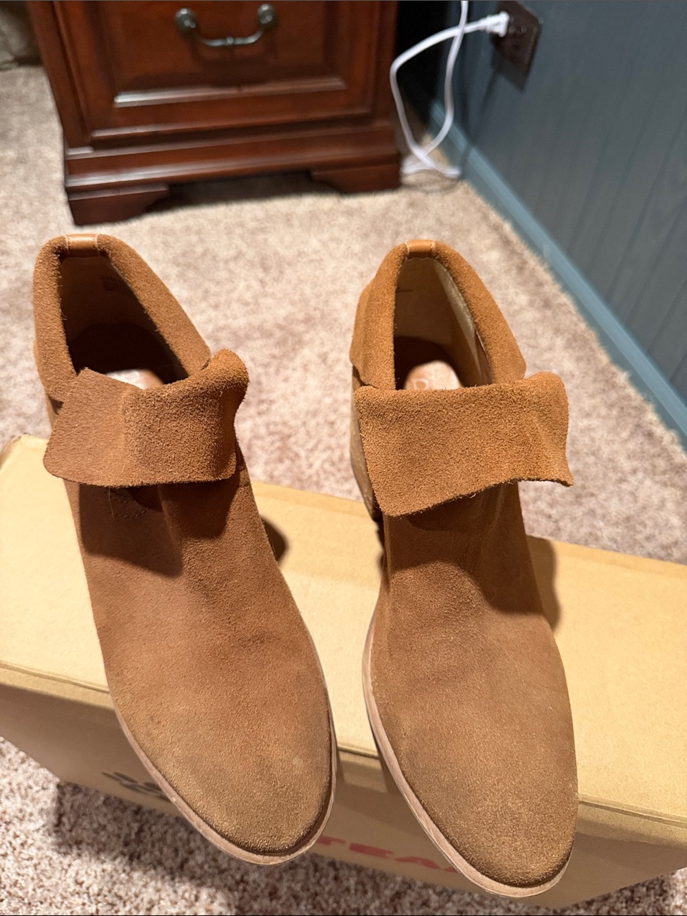 Brown Suede Fold-Over Ankle Boots